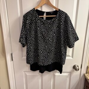 Ann Taylor Black and White Dual Layer Abstract Dot Women's Blouse, XXL